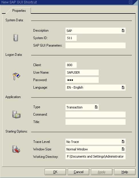 SAP Logon Create shortcut