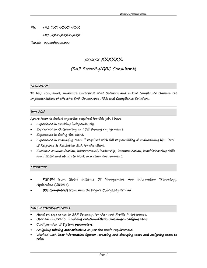 sap grc security sample resume 3 10 years experience
