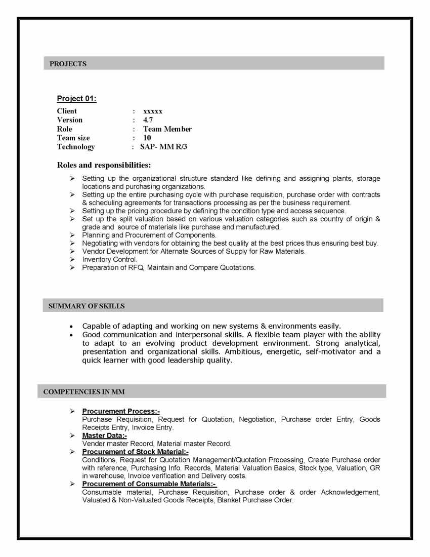 sample resume sap consultant