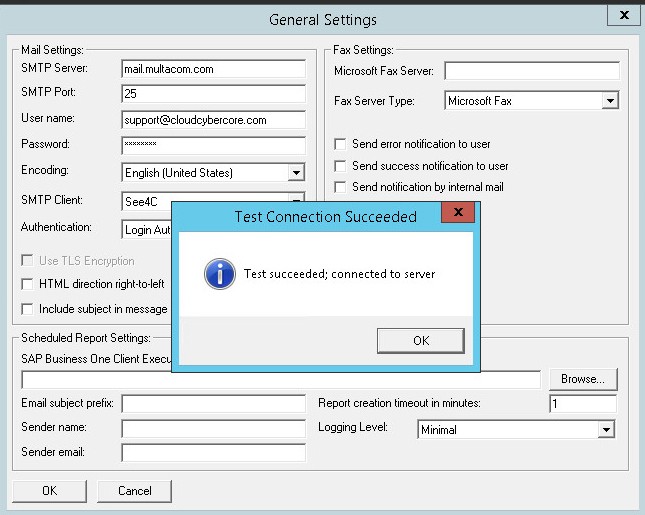 SBO mailer is connected successfully but emails are not going through