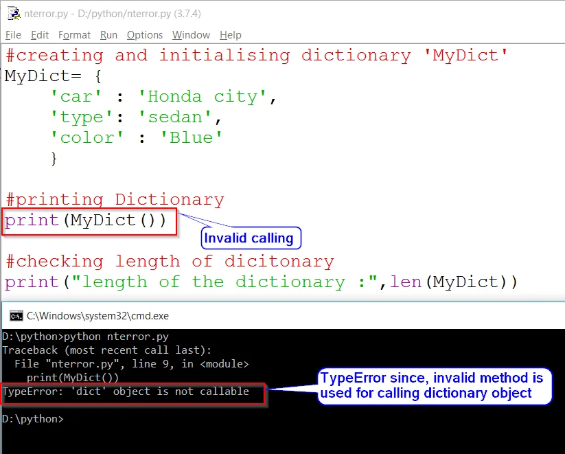 Typeerror: 'Dict' Object Is Not Callable