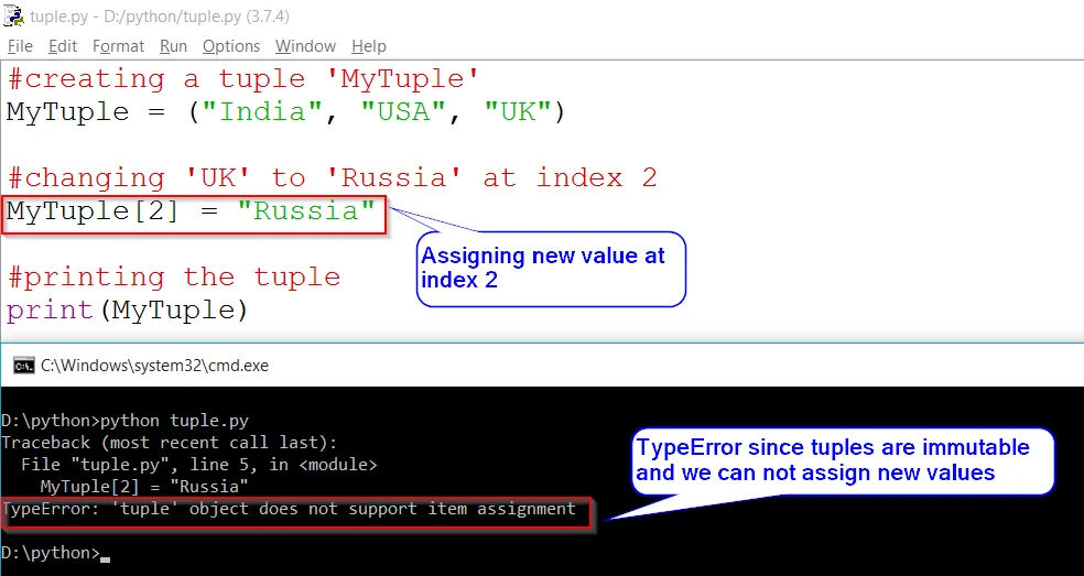 Typeerror: 'Tuple' Object Does Not Support Item Assignment