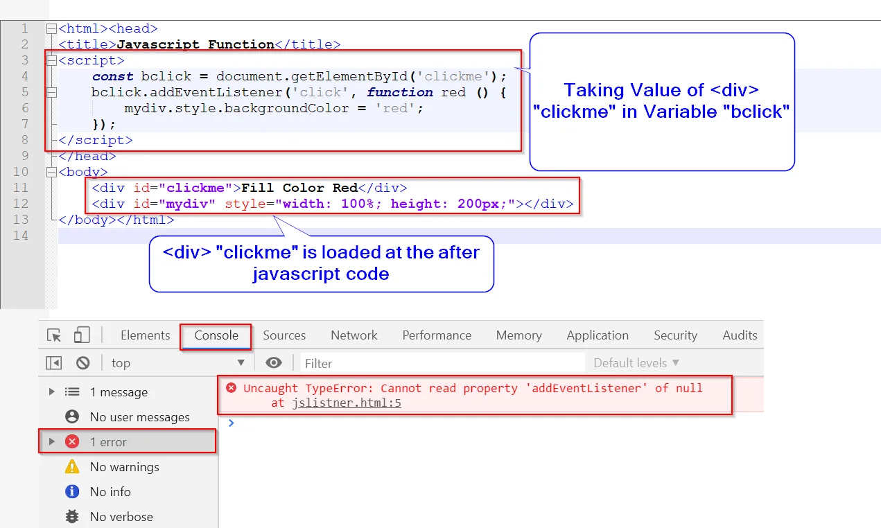 Uncaught TypeError cannot read property 'addeventlistener' of null Uncaught Typeerror Cannot Read Property 'Addeventlistener' Of Null