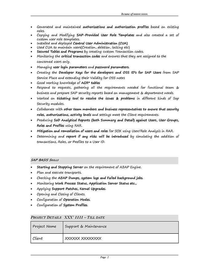sap grc sample resumes sap basis experience resume