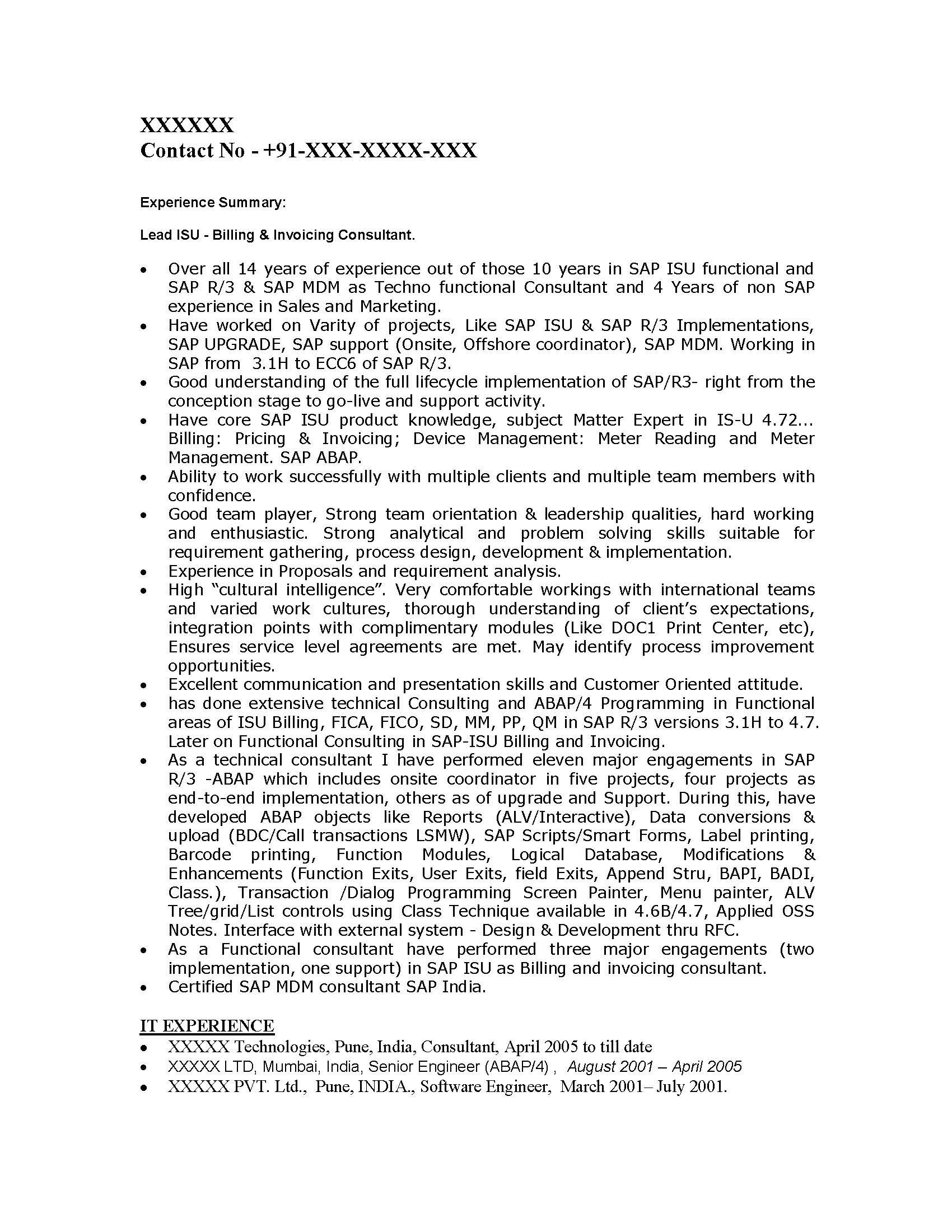 Sap Is Sample Resumes