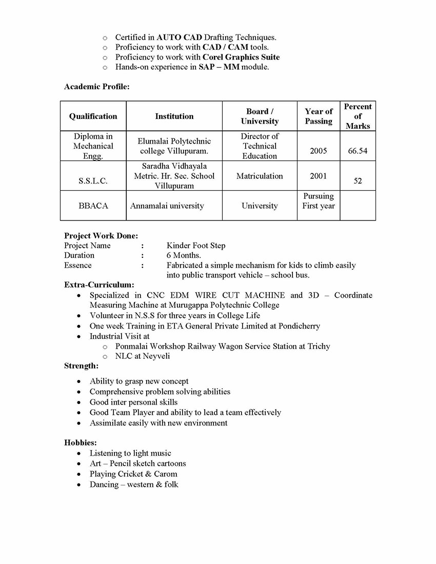 Sap training resume