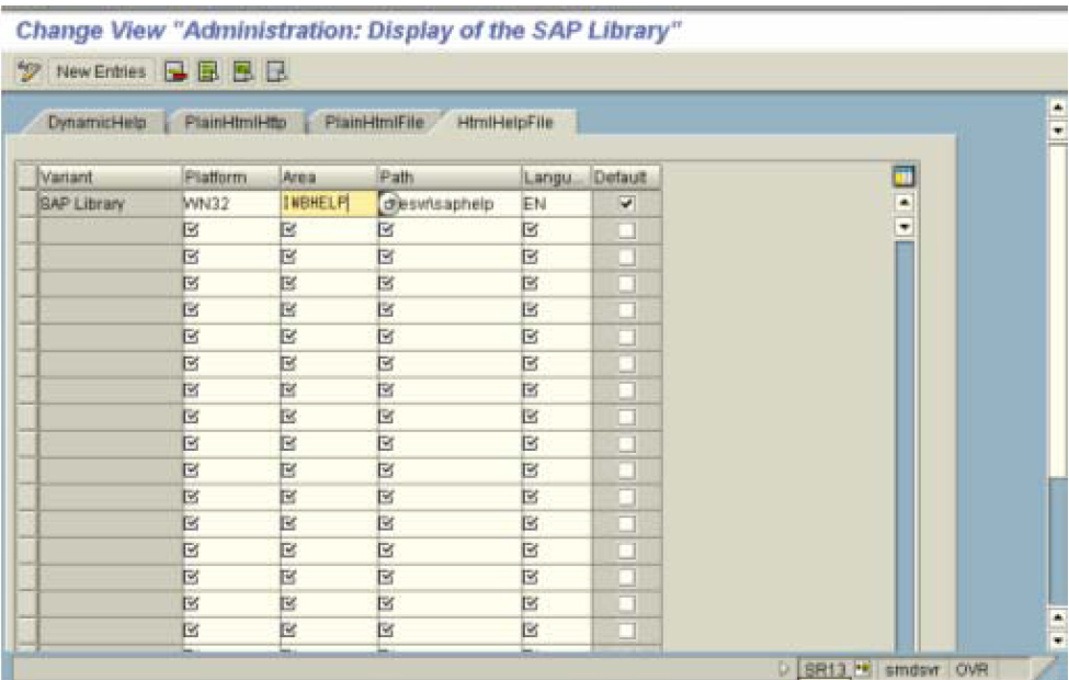 Display of the sap library