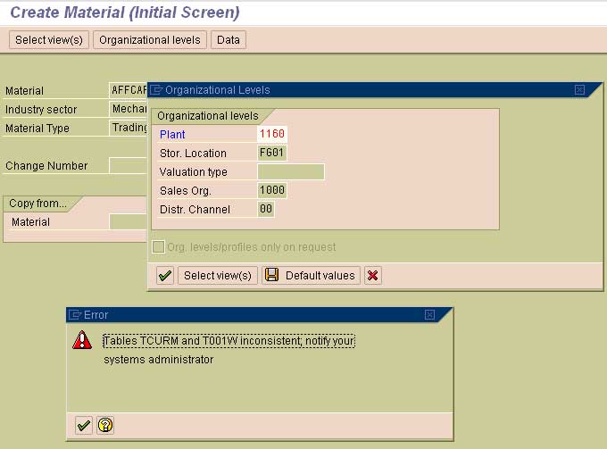 Tables TCURM and T001W inconsistent