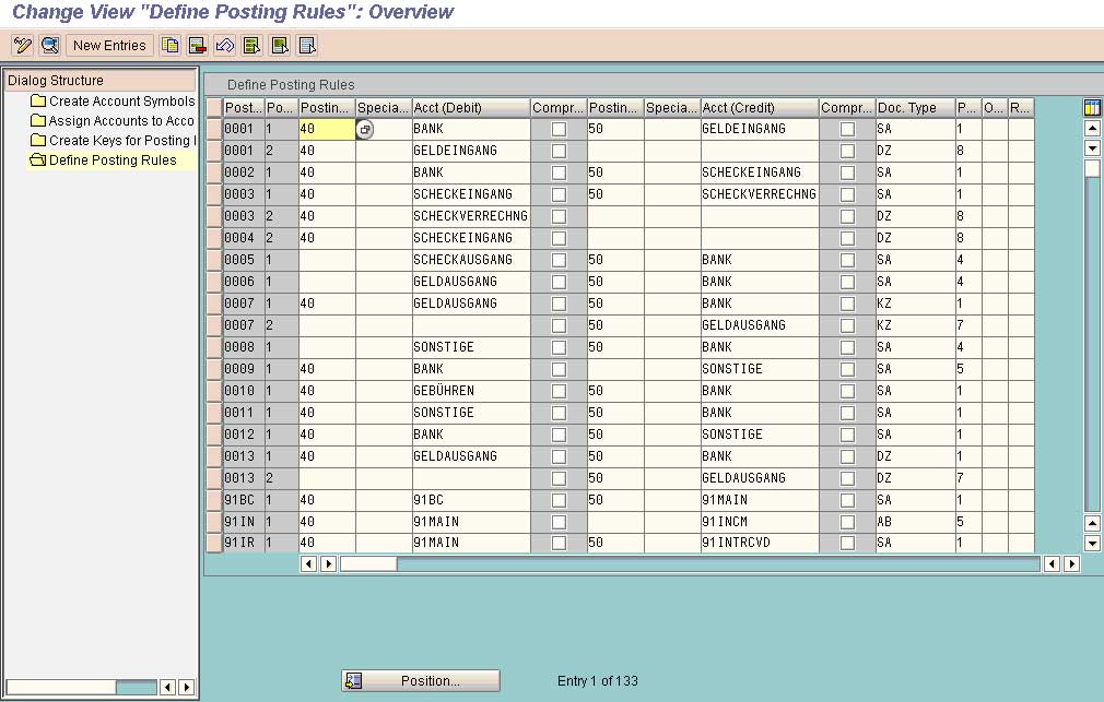 Define posting key ad Posting Rules for Bank Transactions