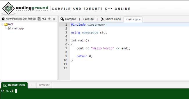 First program in C using online compiler 