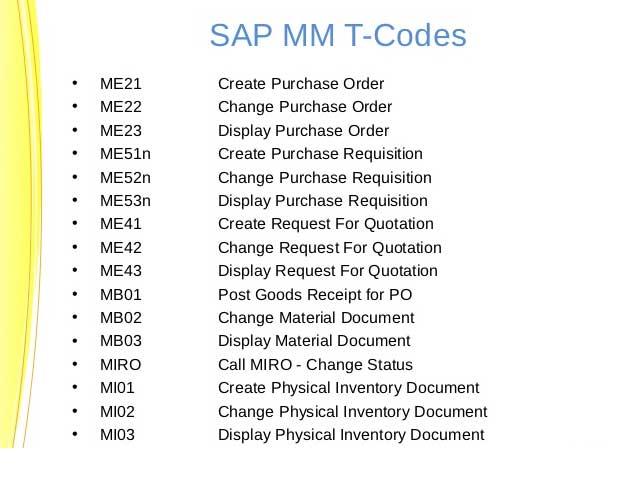 SAP MM Transaction Code List