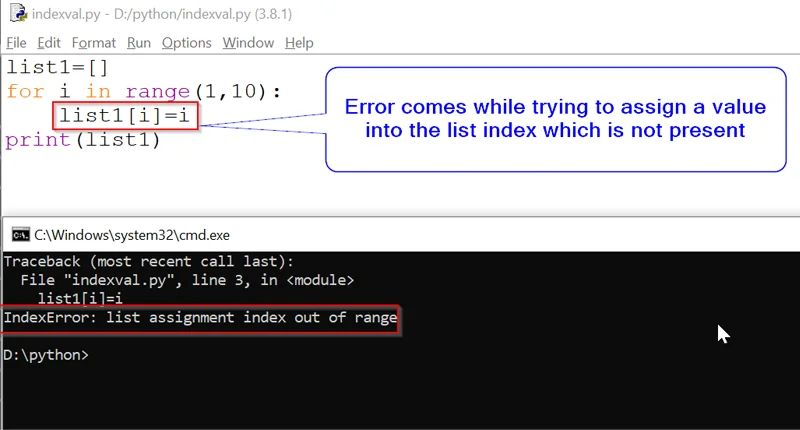 what does indexerror list assignment index out of range mean