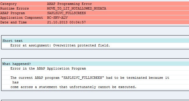 abap assignment error overwriting of a protected field