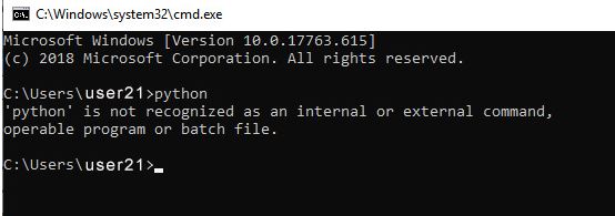 Python is not recognized as an internal or external command