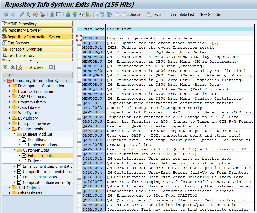 How to find QM User Exits and BADIs