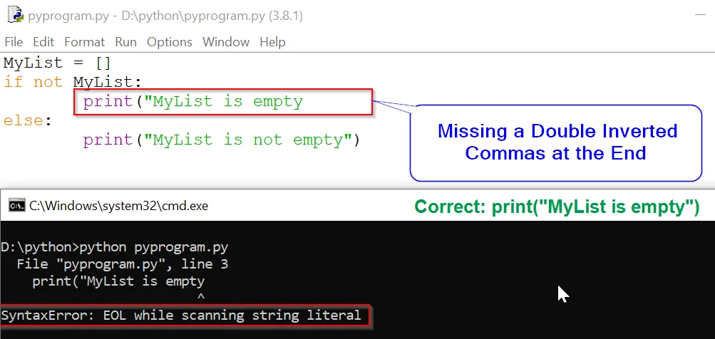 SyntaxError EOL tijdens het scannen van String letterlijke