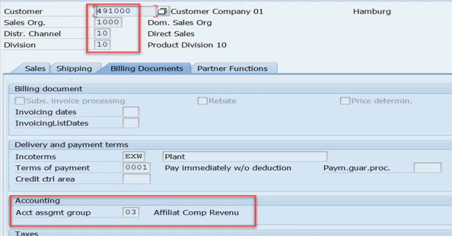 account assignment group in which table